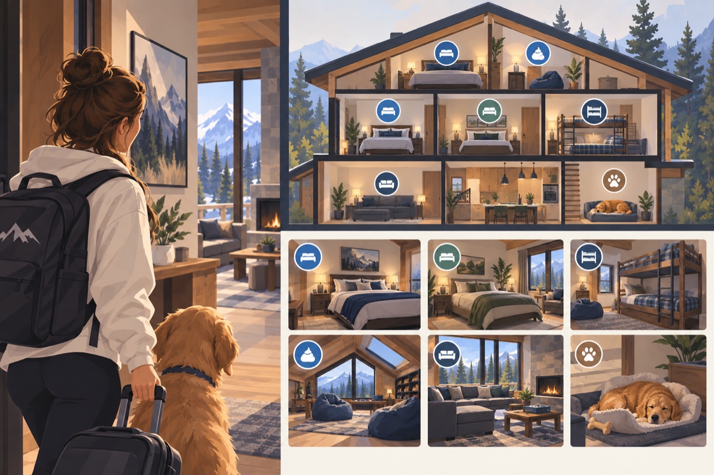 Cutaway of a mountain home with each room marked by what Ari knows about it